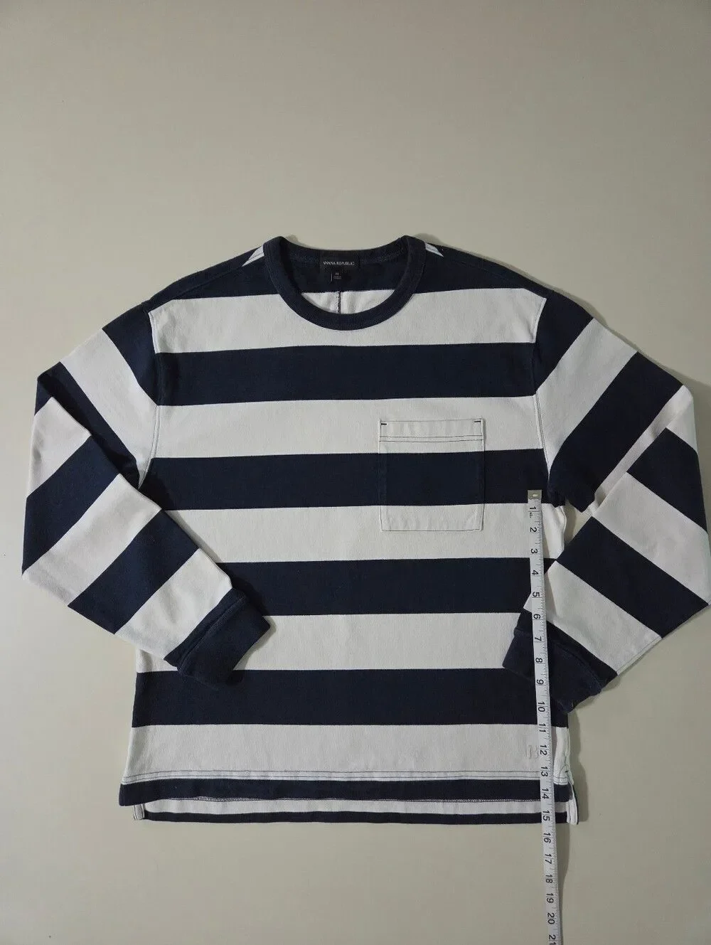 Banana Republic Men's Heavy Jersey Navy Preppy Stripe Boxy Pullover Shirt